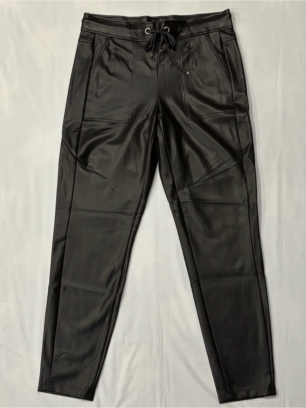 Robell Hygge Faux Leather Pants Dark Brown Wet Look Trousers US 6 Drawstring NWT